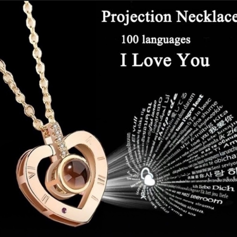 Gold plated silver Heart Love necklace Diamond ruby projection Valentine’s Day